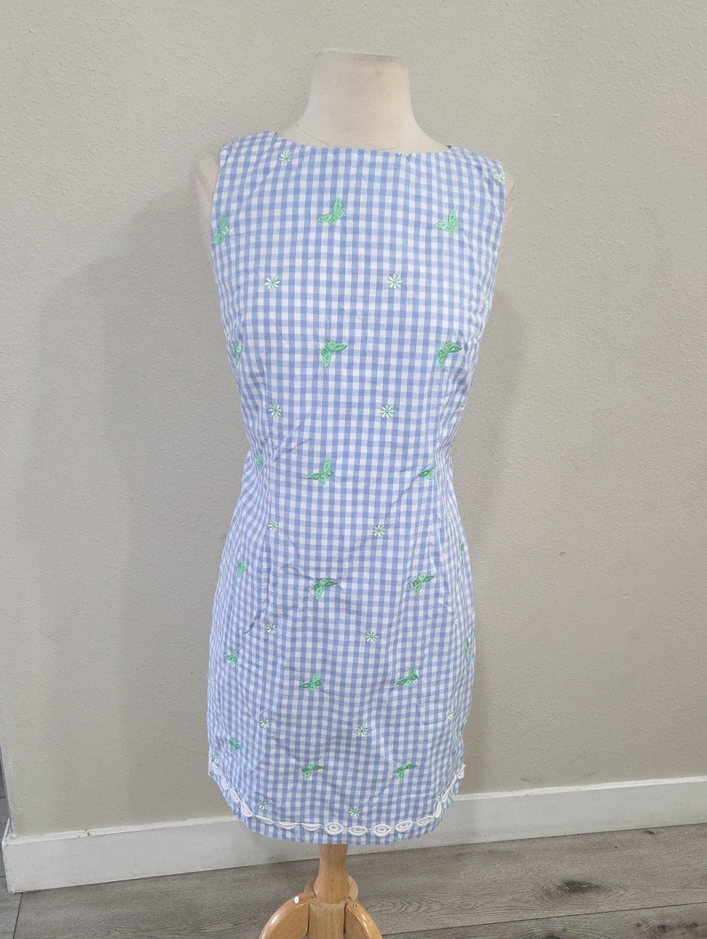 Lilly Pulitzer Light Blue Gingham Mini Dress with Green Embroidery